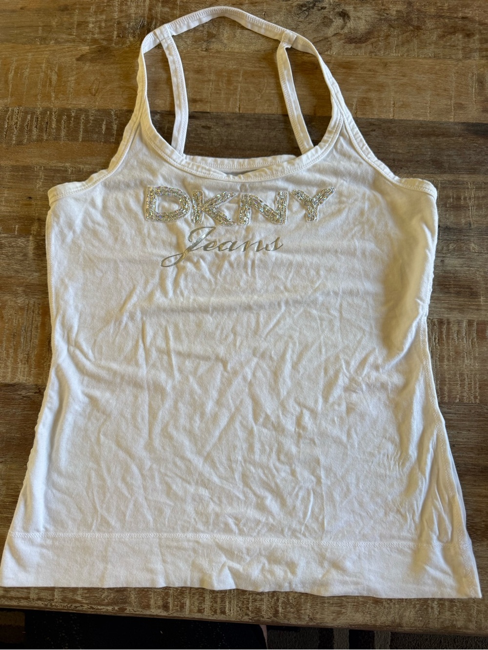 Dkny White Tank with Rhinestone Logo